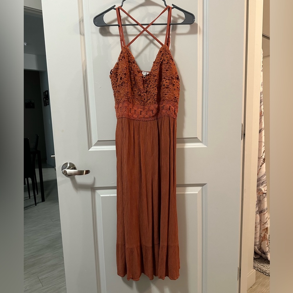 Beautiful boho crisscross burnt orange dress, XXL